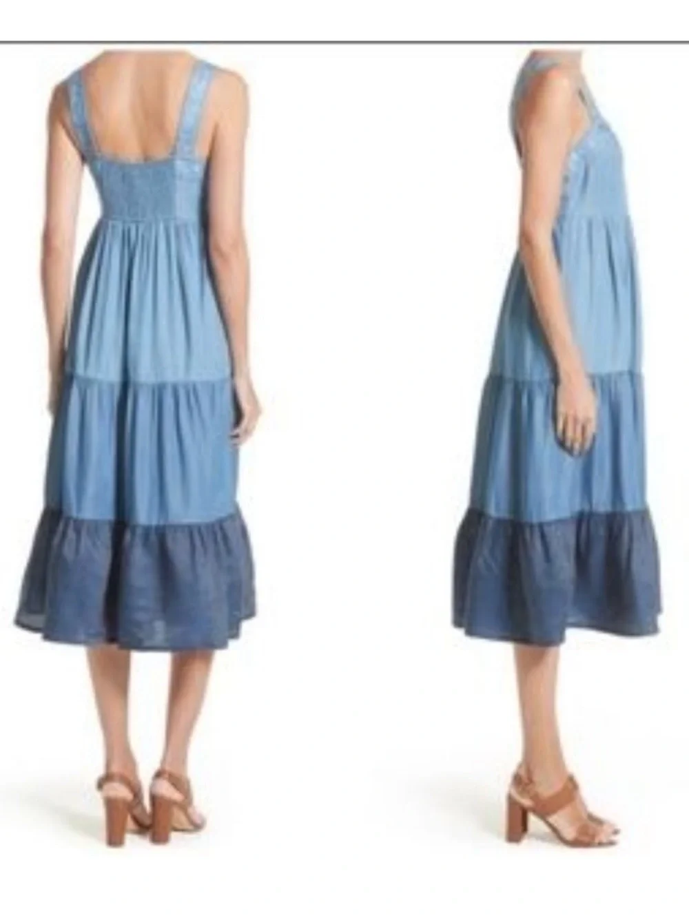Kate Spade Broome Street Chambray Colorblock Midi Dress Blue Small